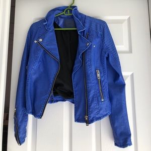 BLANKNYC bright blue leather jacket